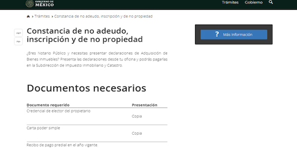 Constancia de no adeudo, inscripción y de no propiedad